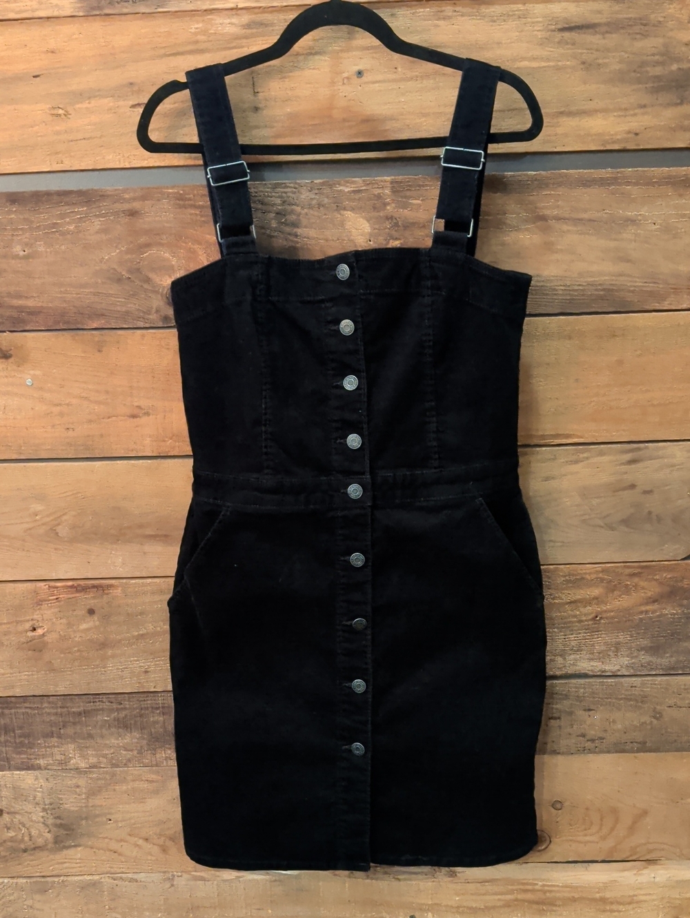 GAP Black Corduroy Button-Front Overall Dress
